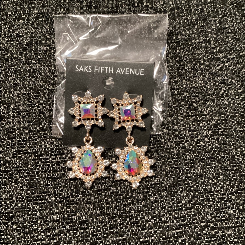 Saks Fifth Avenue Gold and Rhinestone Drop Earrings